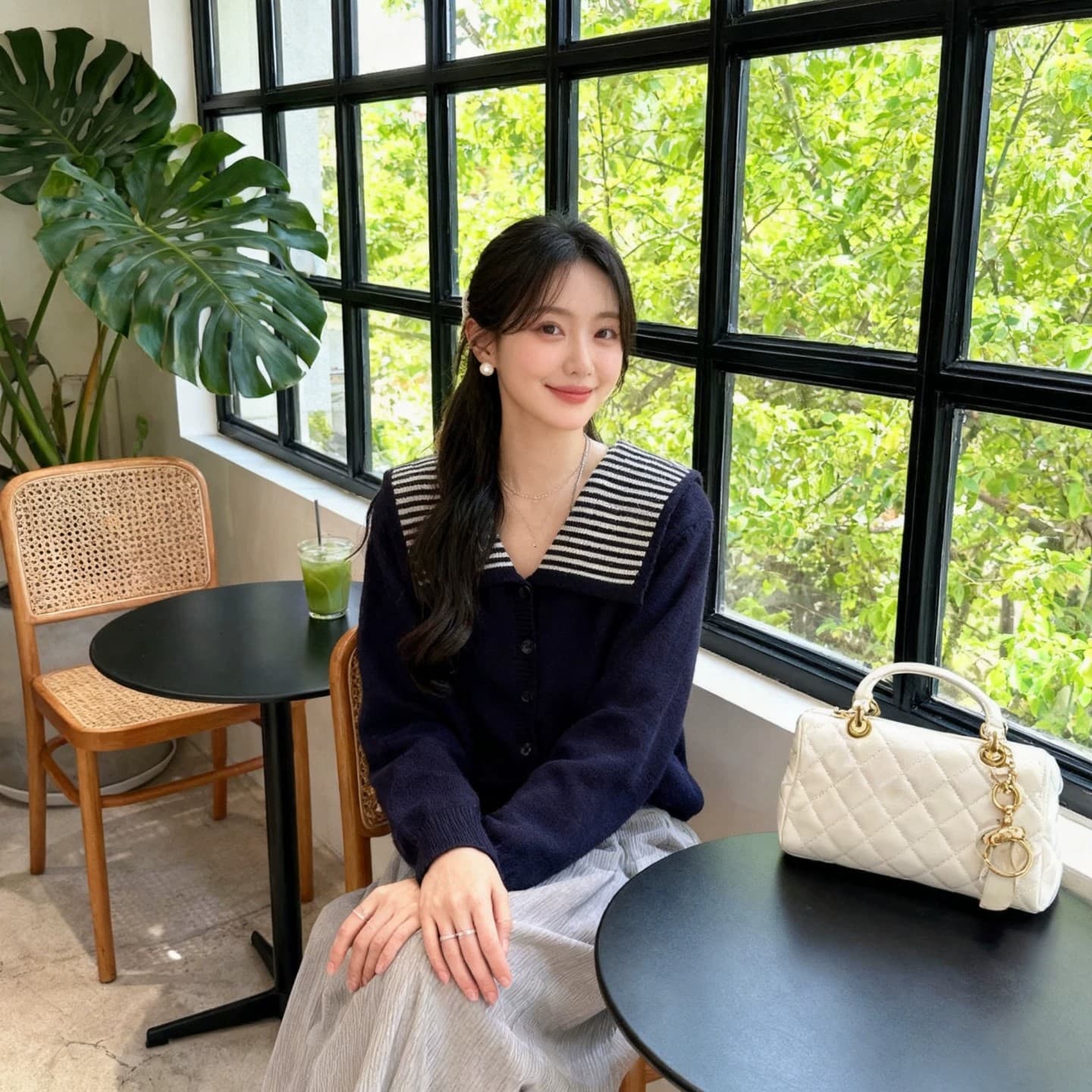 한 부서 학원 스타일 해군 칼라 스트라이프 싱글 줄 버튼 스웨터 여자 2026 가을 겨울 새로운 베이지 색 니트 카디건 코트 상세 이미지 3