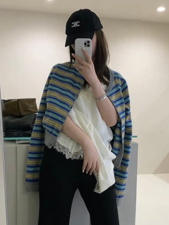 한 부서 그레이트 봐. 의류 아니요 명중 섹션 품격 몸매 가꾸기 배색 스트라이프 쇼트 스타일 긴팔 니트 오픈 가디건 여성 2026 가을 상세 이미지 2