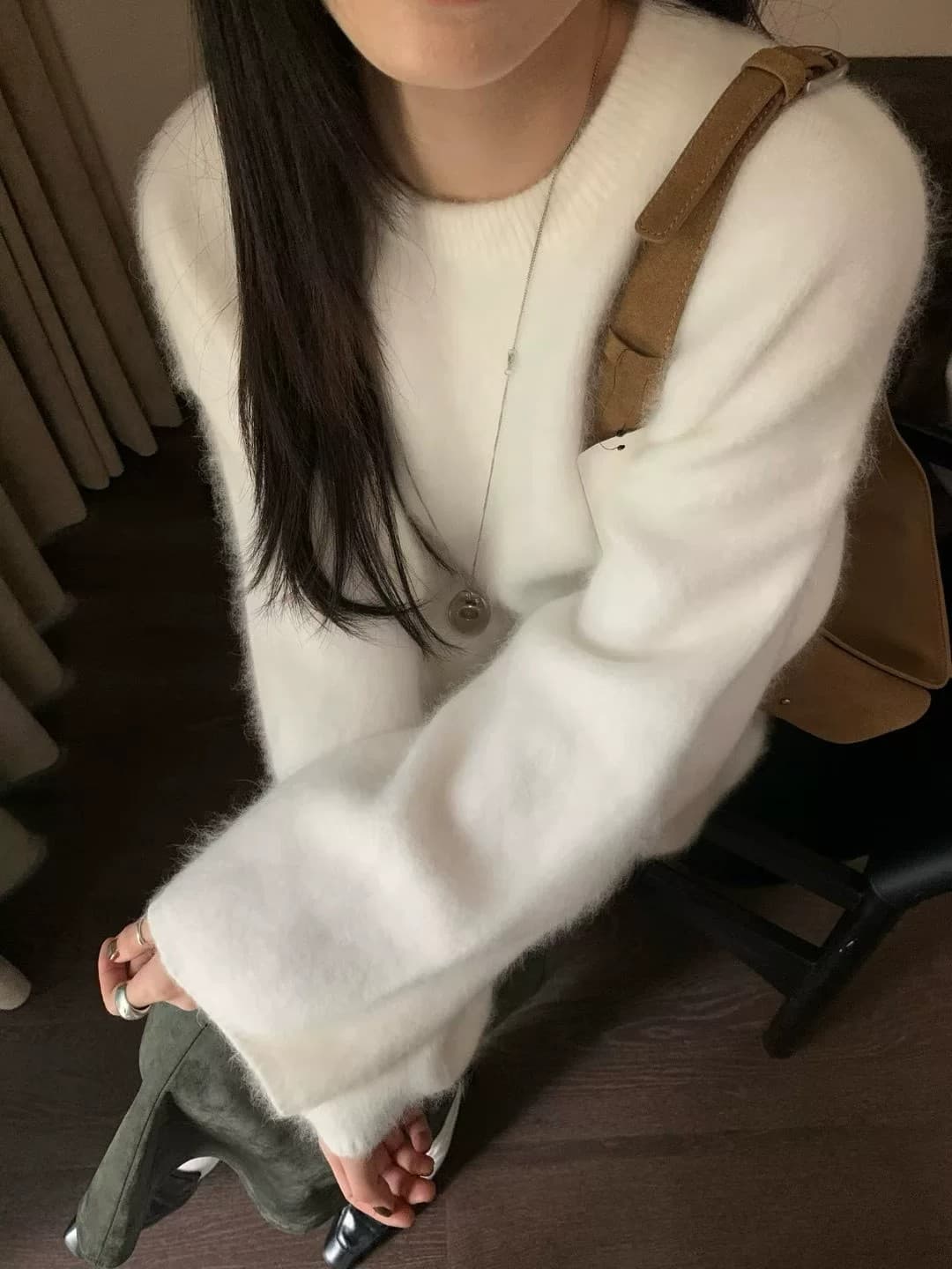 정통 분위기 털 센스 토끼 울 풀오버 한국 겨울 두꺼운 라운드 넥 루즈핏 니트 스웨터 상세 이미지 13