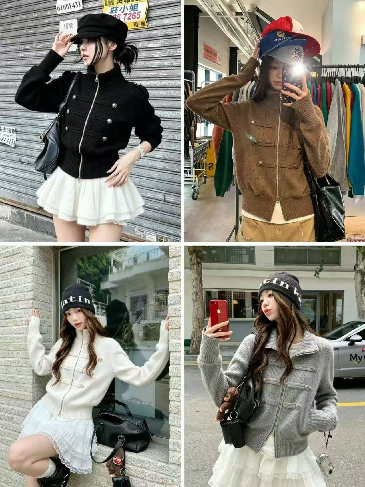 직접 만든 차가운 girl 스탠드 칼라 짧은 외투 2026 레트로 나폴레옹 이중 버튼 지퍼 재킷 오픈 가디건 상세 이미지 1
