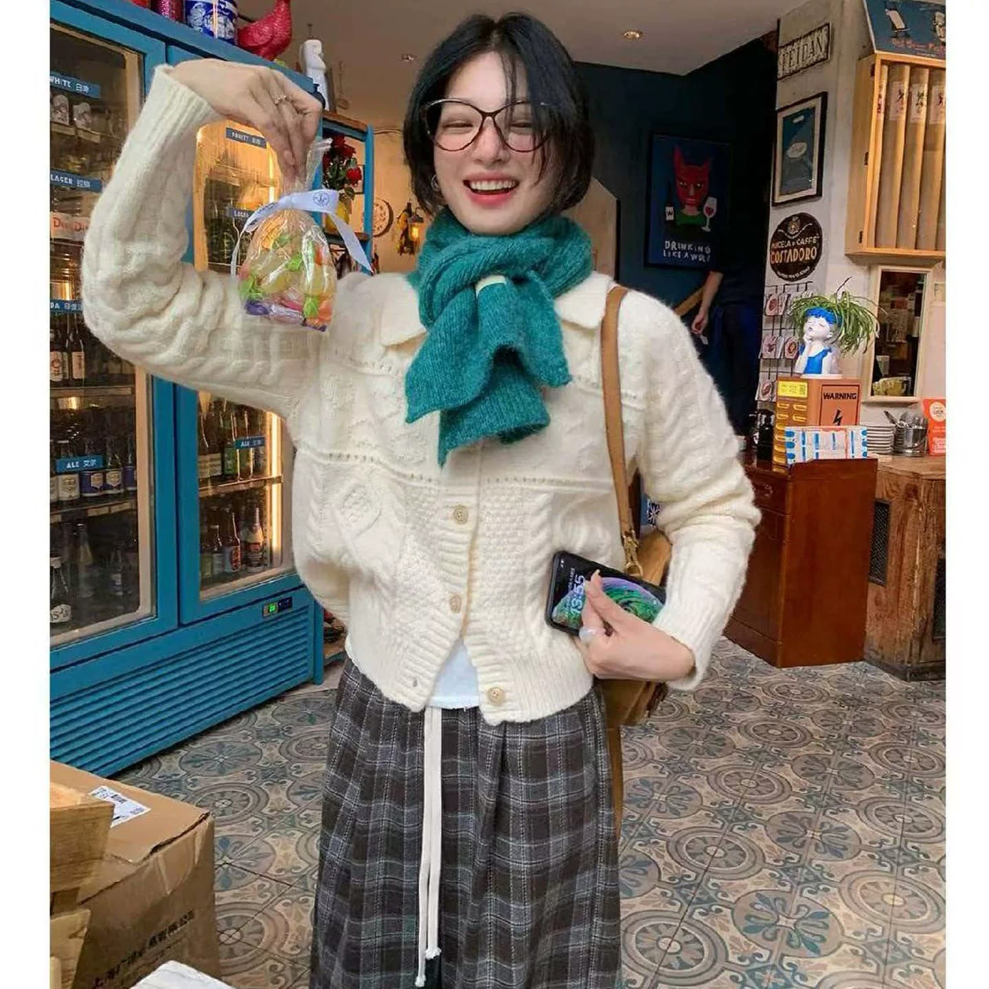 한 부서 다용도 미니멀리즘 느긋한 바람 폴로 칼라 니트 오픈 가디건 여성 단색 단추 스웨터 코트 작은 키 슬림해 보이는 여성 상세 이미지 3