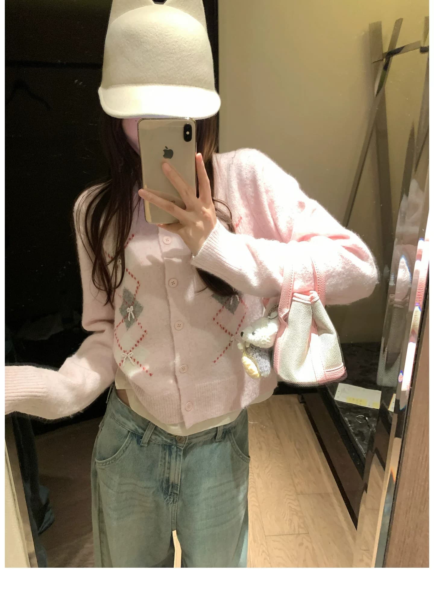 한 부서 핑크색 링 그리드 스웨터 여성 코트 가을 루즈핏 슬림해 보이는 달콤함 품격 연령 감소 니트 맨위 상세 이미지 11
