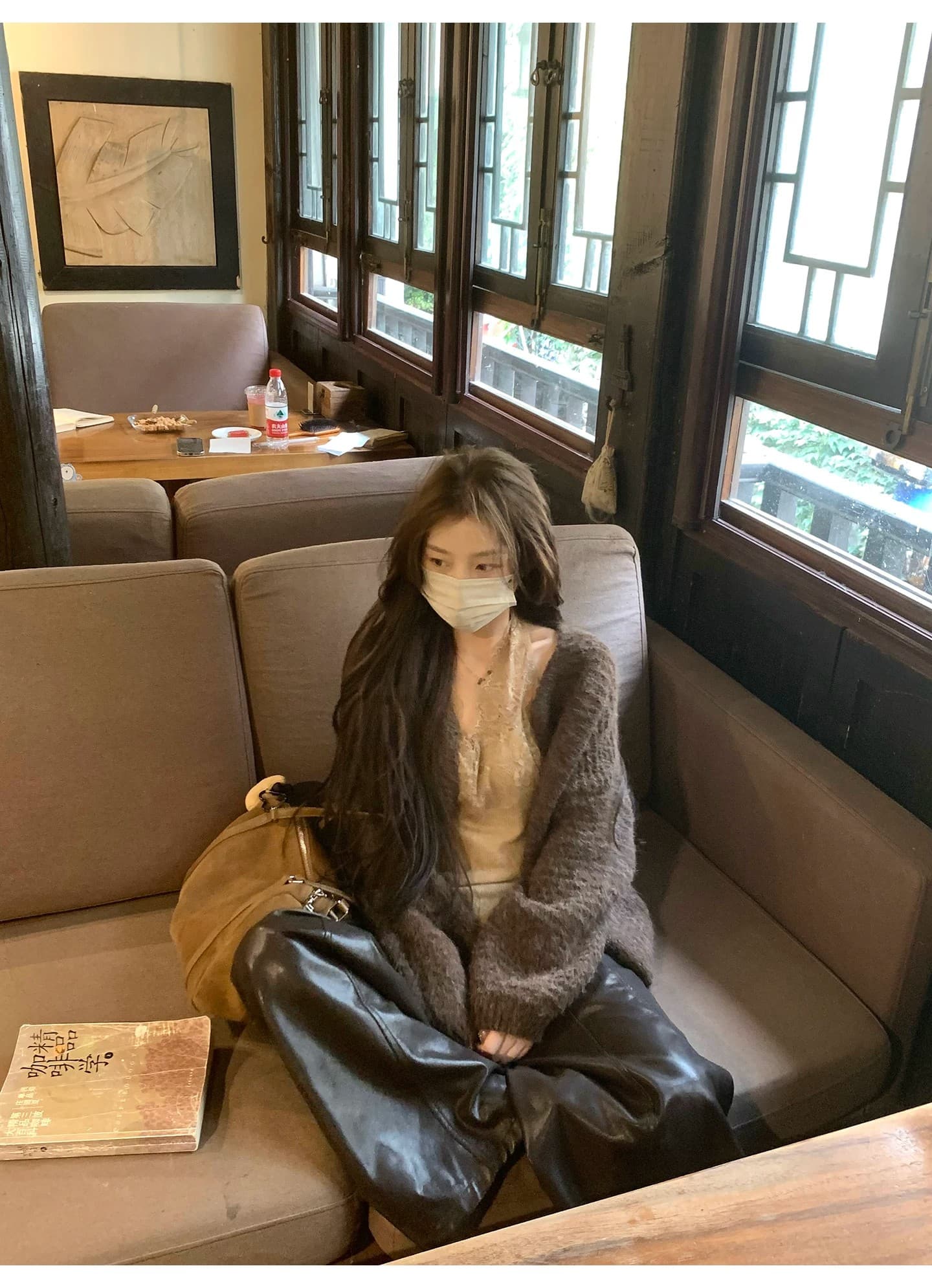느긋한 플리스 니트 오픈 가디건 여성 루즈핏 대 프로필 모양 부드러운 찹쌀 스웨터 코트 상세 이미지 4