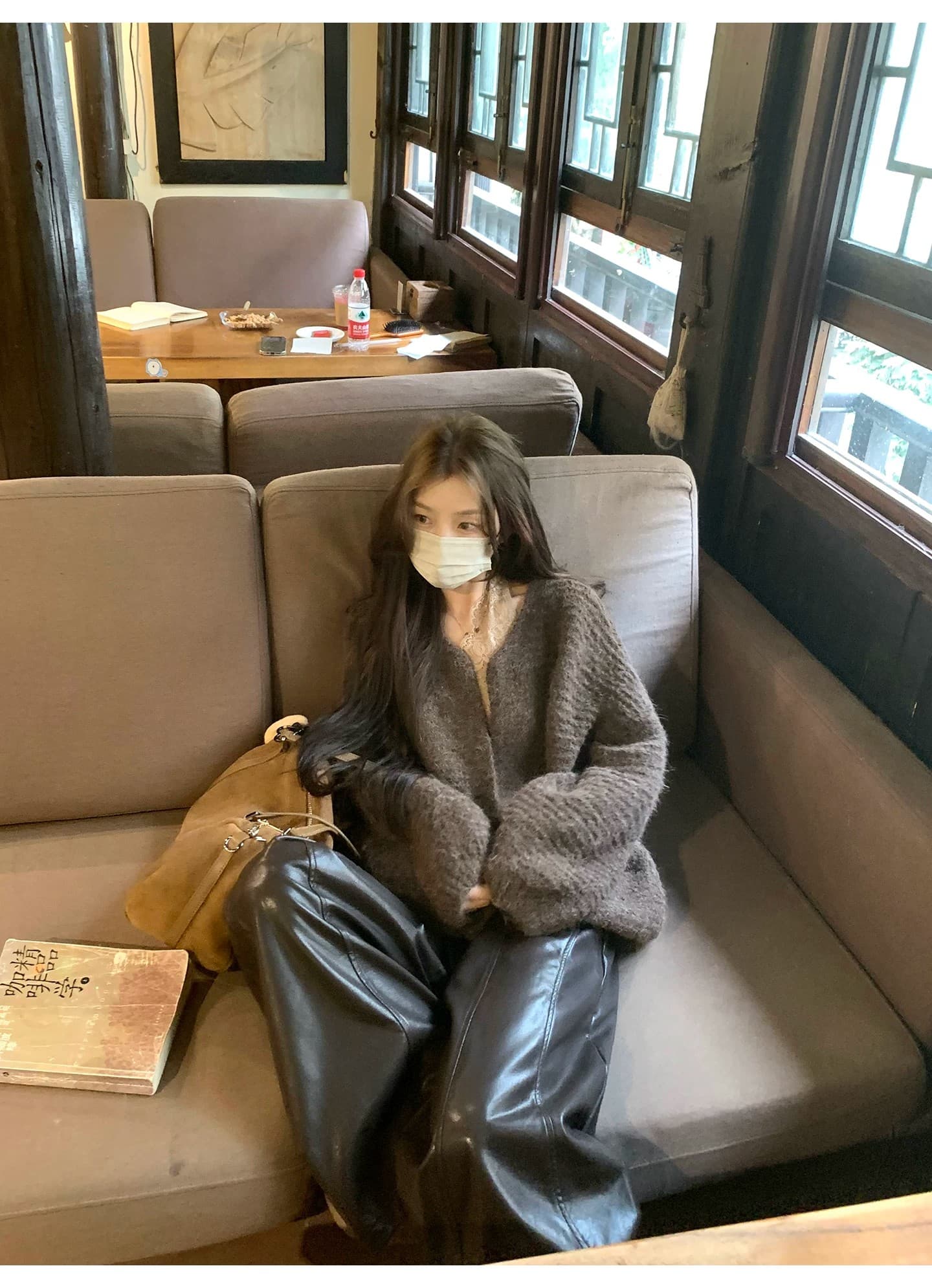 느긋한 플리스 니트 오픈 가디건 여성 루즈핏 대 프로필 모양 부드러운 찹쌀 스웨터 코트 상세 이미지 5