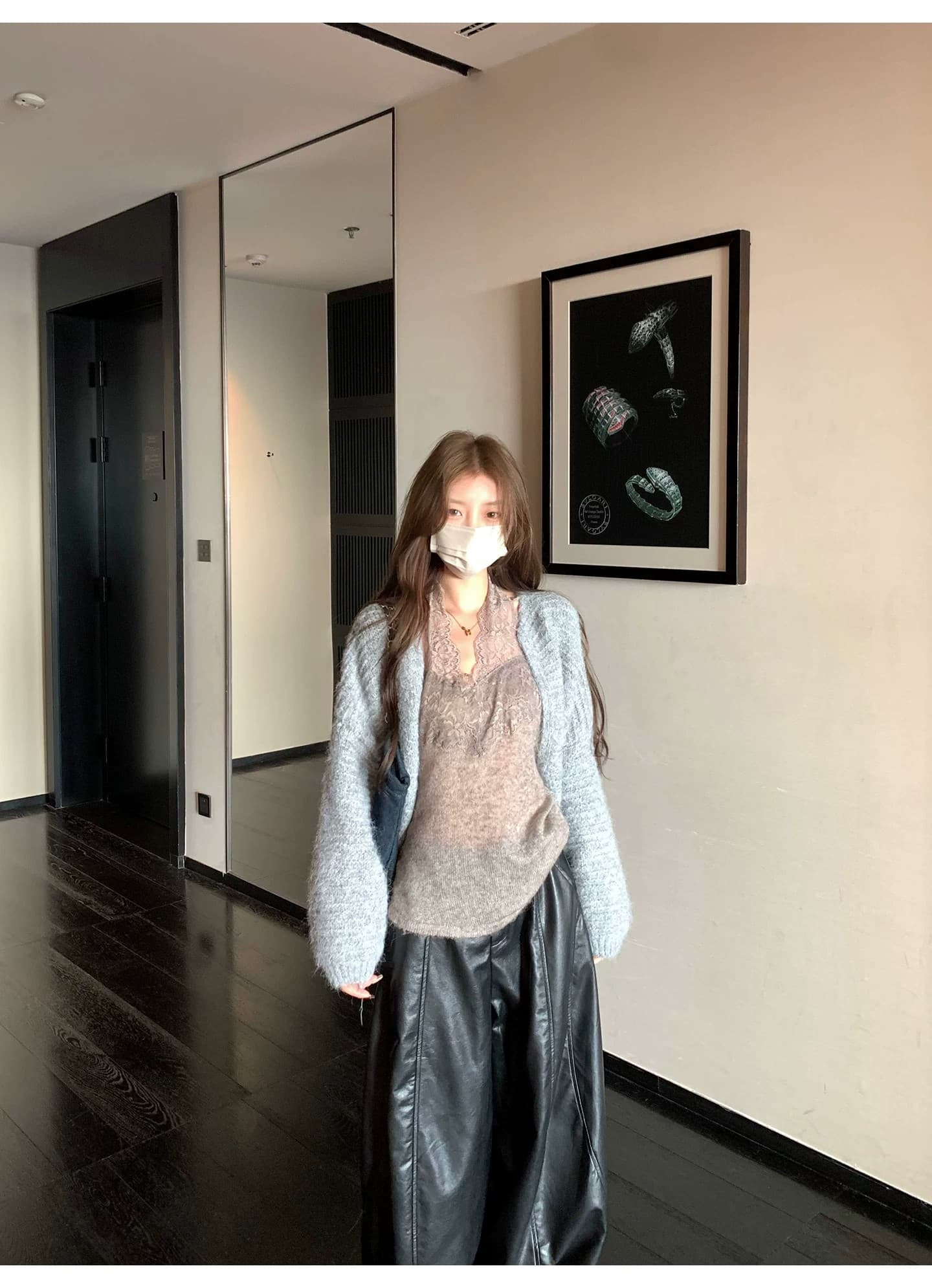 느긋한 플리스 니트 오픈 가디건 여성 루즈핏 대 프로필 모양 부드러운 찹쌀 스웨터 코트 상세 이미지 13