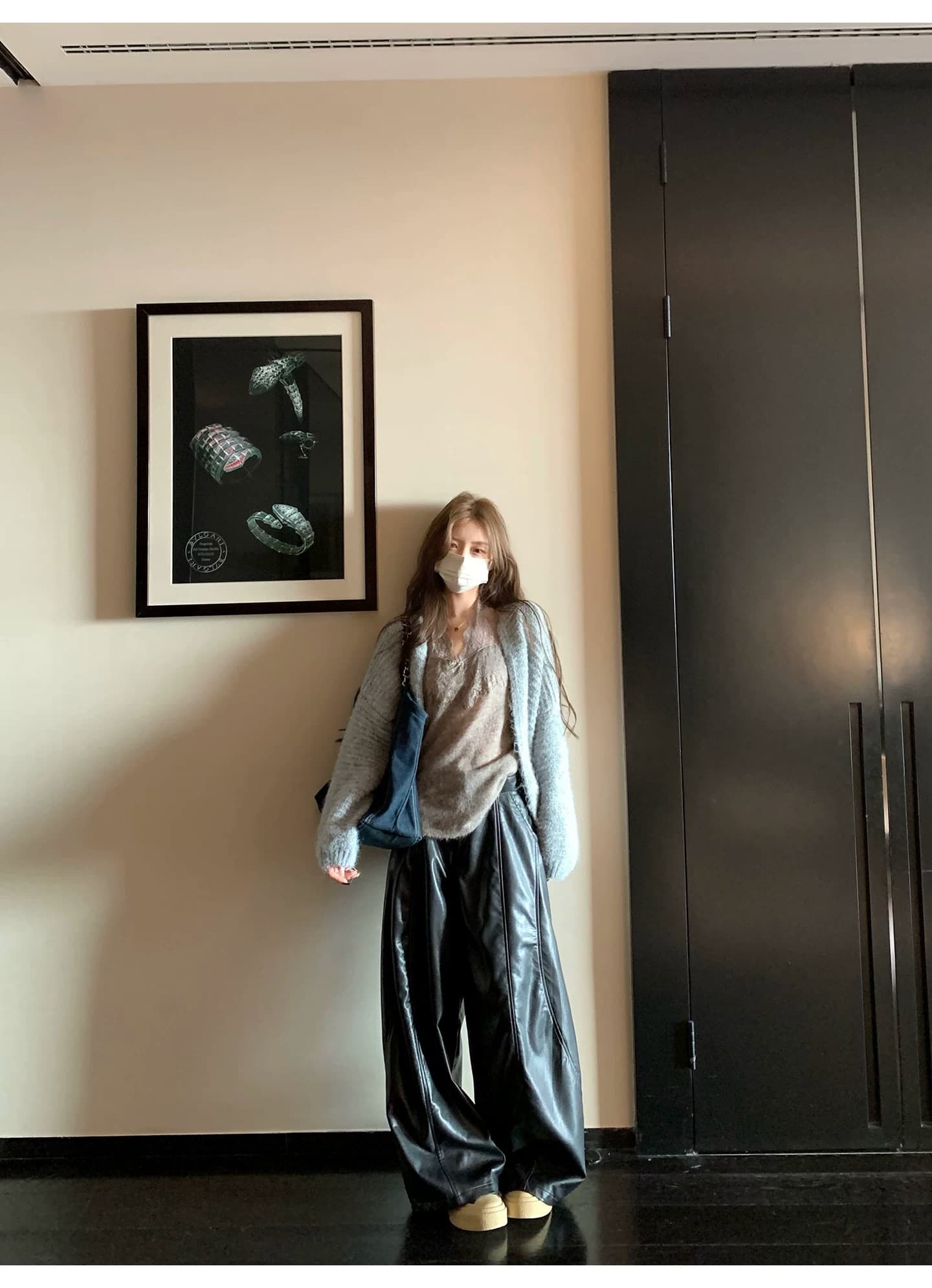 느긋한 플리스 니트 오픈 가디건 여성 루즈핏 대 프로필 모양 부드러운 찹쌀 스웨터 코트 상세 이미지 14