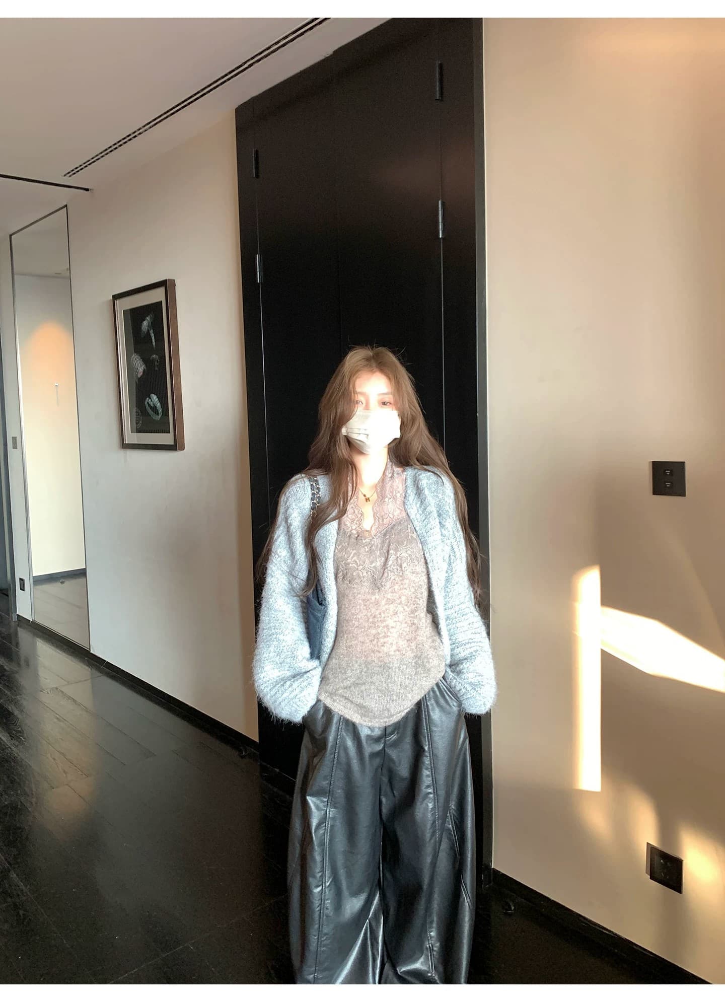 느긋한 플리스 니트 오픈 가디건 여성 루즈핏 대 프로필 모양 부드러운 찹쌀 스웨터 코트 상세 이미지 16