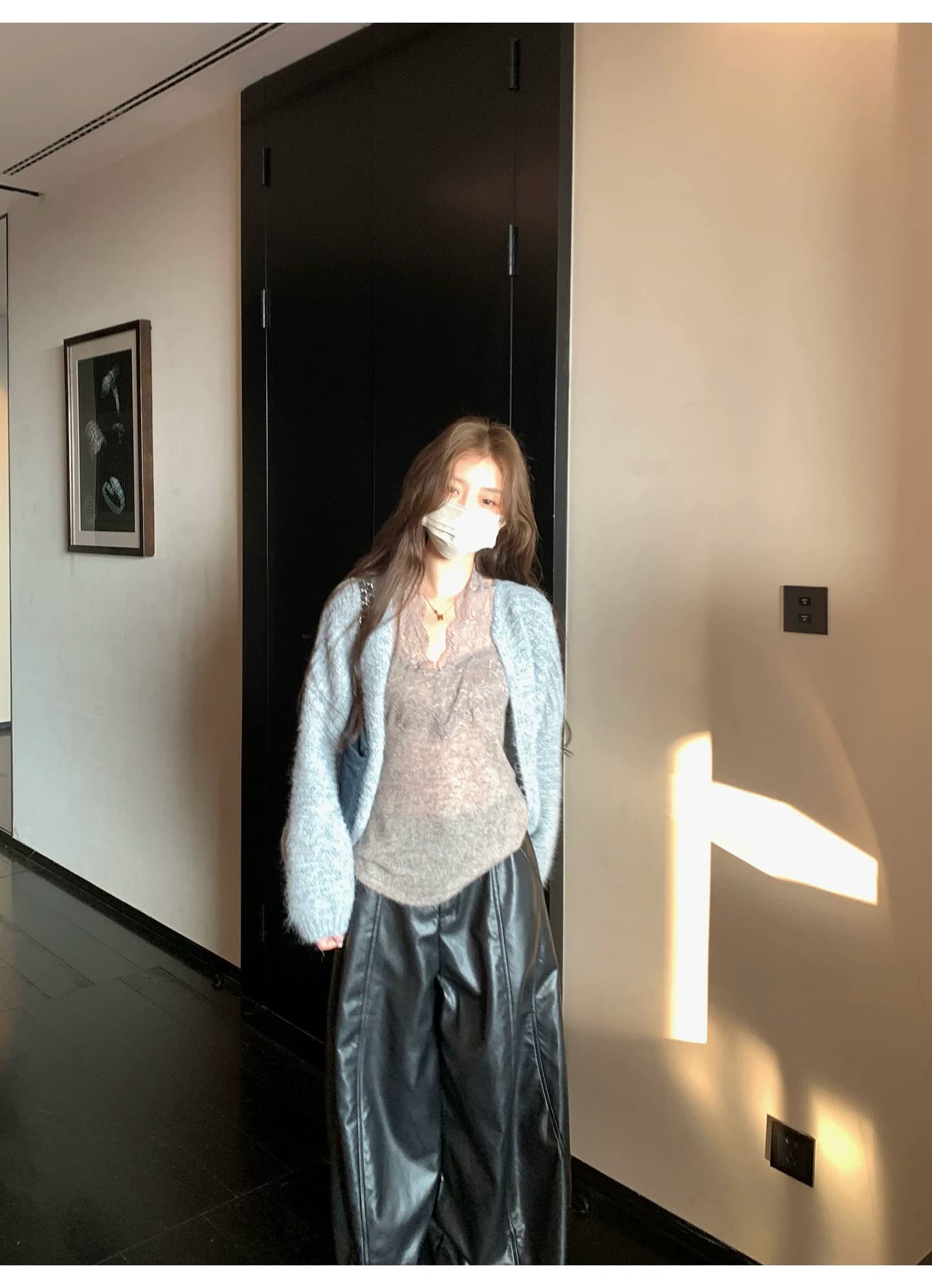 느긋한 플리스 니트 오픈 가디건 여성 루즈핏 대 프로필 모양 부드러운 찹쌀 스웨터 코트 상세 이미지 17