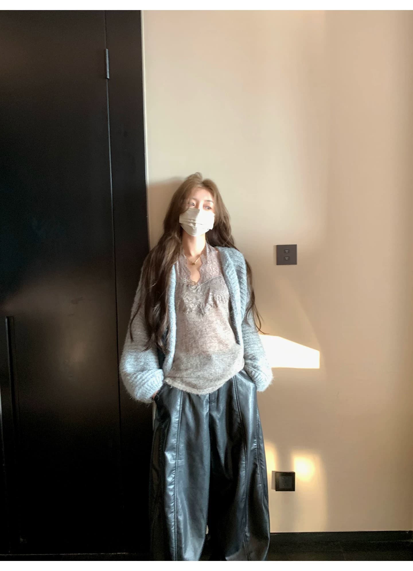 느긋한 플리스 니트 오픈 가디건 여성 루즈핏 대 프로필 모양 부드러운 찹쌀 스웨터 코트 상세 이미지 18