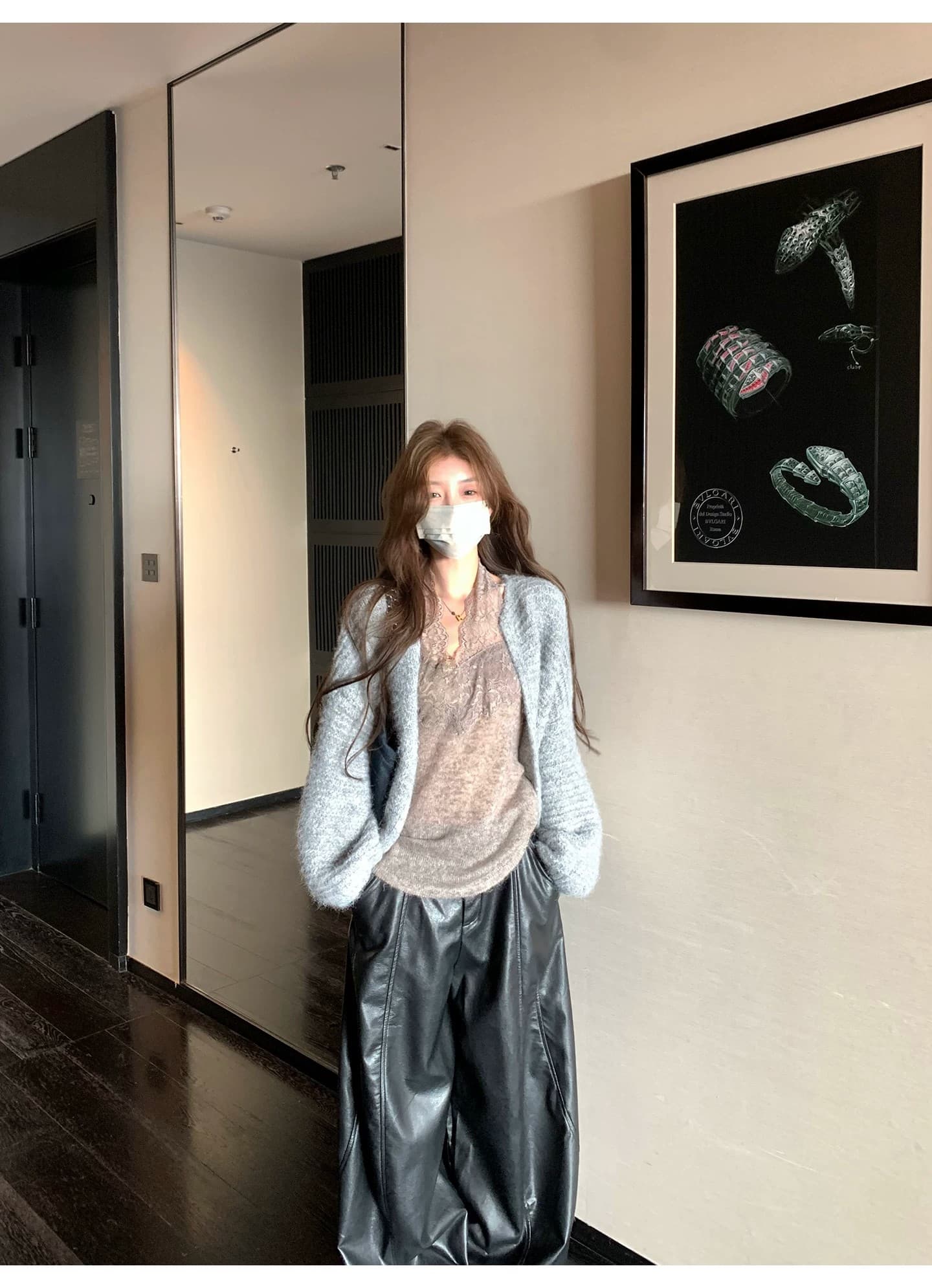 느긋한 플리스 니트 오픈 가디건 여성 루즈핏 대 프로필 모양 부드러운 찹쌀 스웨터 코트 상세 이미지 21