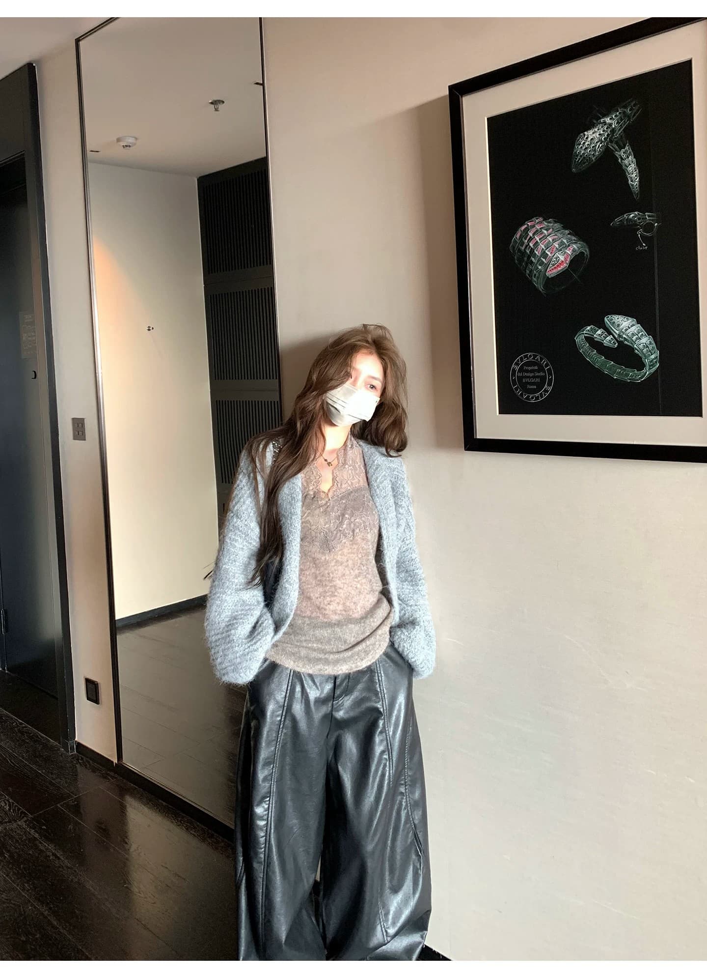 느긋한 플리스 니트 오픈 가디건 여성 루즈핏 대 프로필 모양 부드러운 찹쌀 스웨터 코트 상세 이미지 23