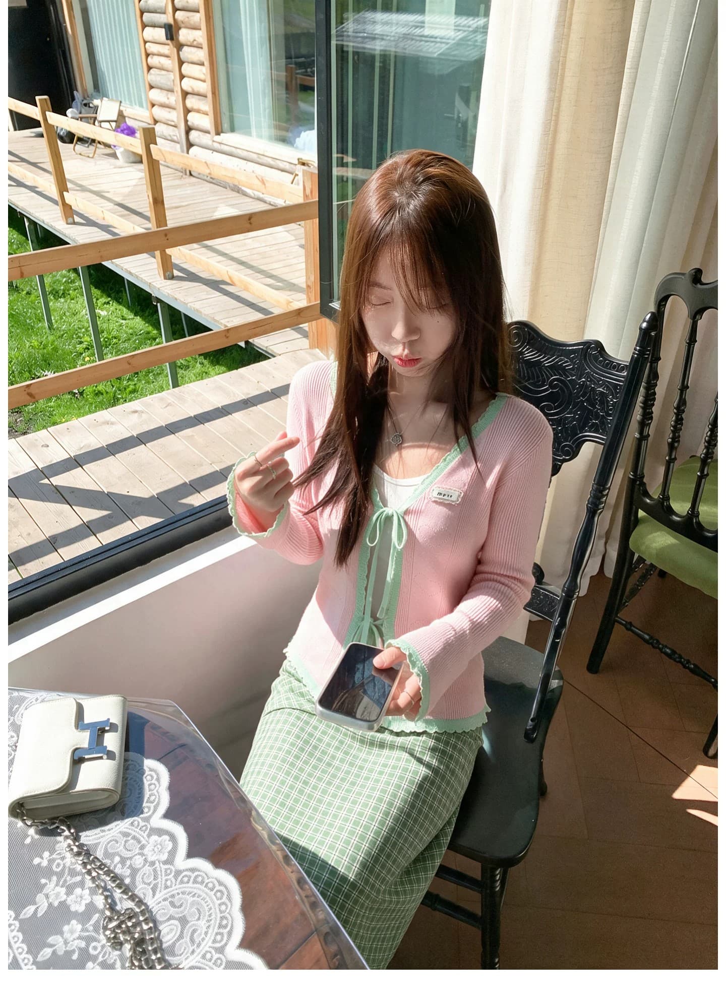달콤함 레이스업 니트 오픈 가디건 여성 가을 몸매 가꾸기 슬림해 보이는 V넥 긴팔 배색 부드러운 품격 오픈 가디건 상세 이미지 8