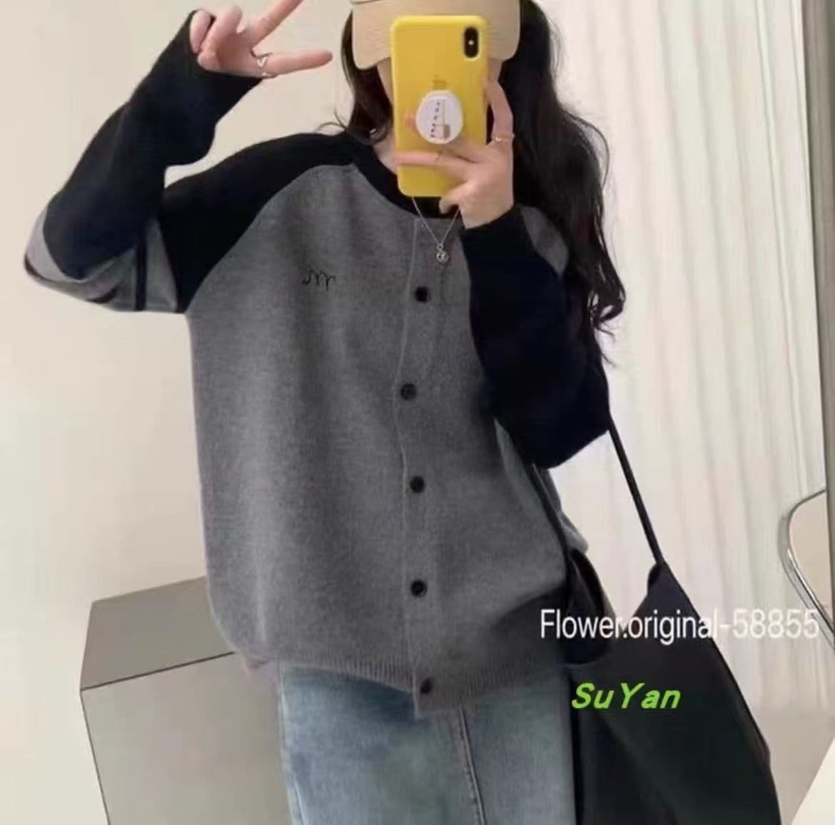 배색 라운드 넥 오픈 가디건 자카드 싱글 줄 버튼 니트 스웨터 여성 봄 캐주얼 외부 줄을 서라. 셔츠 상세 이미지 1