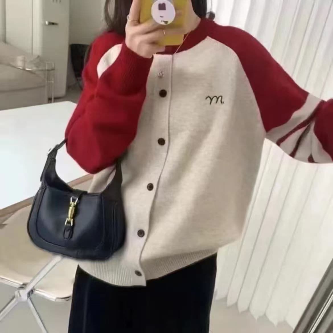 배색 라운드 넥 오픈 가디건 자카드 싱글 줄 버튼 니트 스웨터 여성 봄 캐주얼 외부 줄을 서라. 셔츠 상세 이미지 2