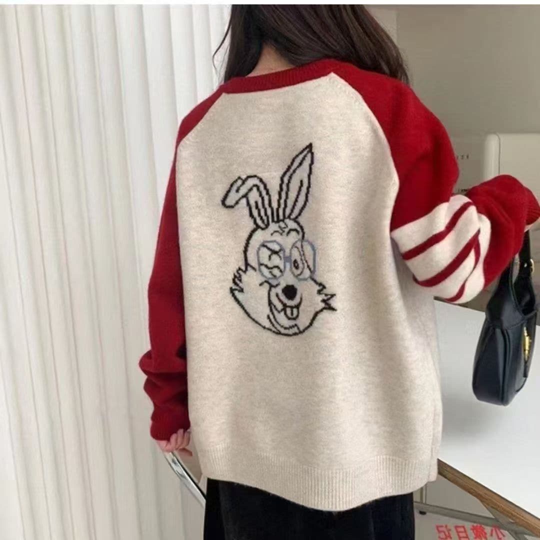 배색 라운드 넥 오픈 가디건 자카드 싱글 줄 버튼 니트 스웨터 여성 봄 캐주얼 외부 줄을 서라. 셔츠 상세 이미지 4