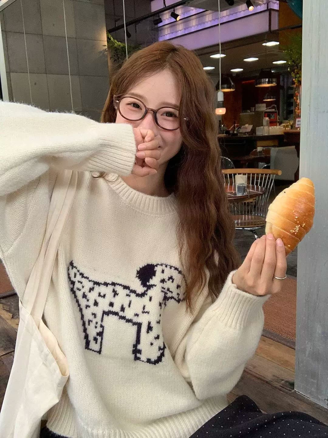한국 스타일 라운드 넥 연령 감소 자카드 강아지 주황색 스웨터 이른 봄 새로운 루즈핏 풀오버 얇은 스타일 니트 스웨터 맨위 상세 이미지 12