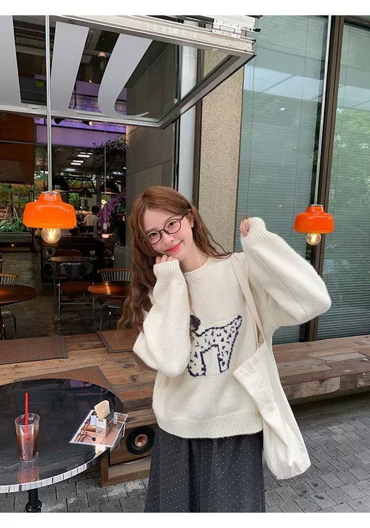 한국 스타일 라운드 넥 연령 감소 자카드 강아지 주황색 스웨터 이른 봄 새로운 루즈핏 풀오버 얇은 스타일 니트 스웨터 맨위 상세 이미지 13