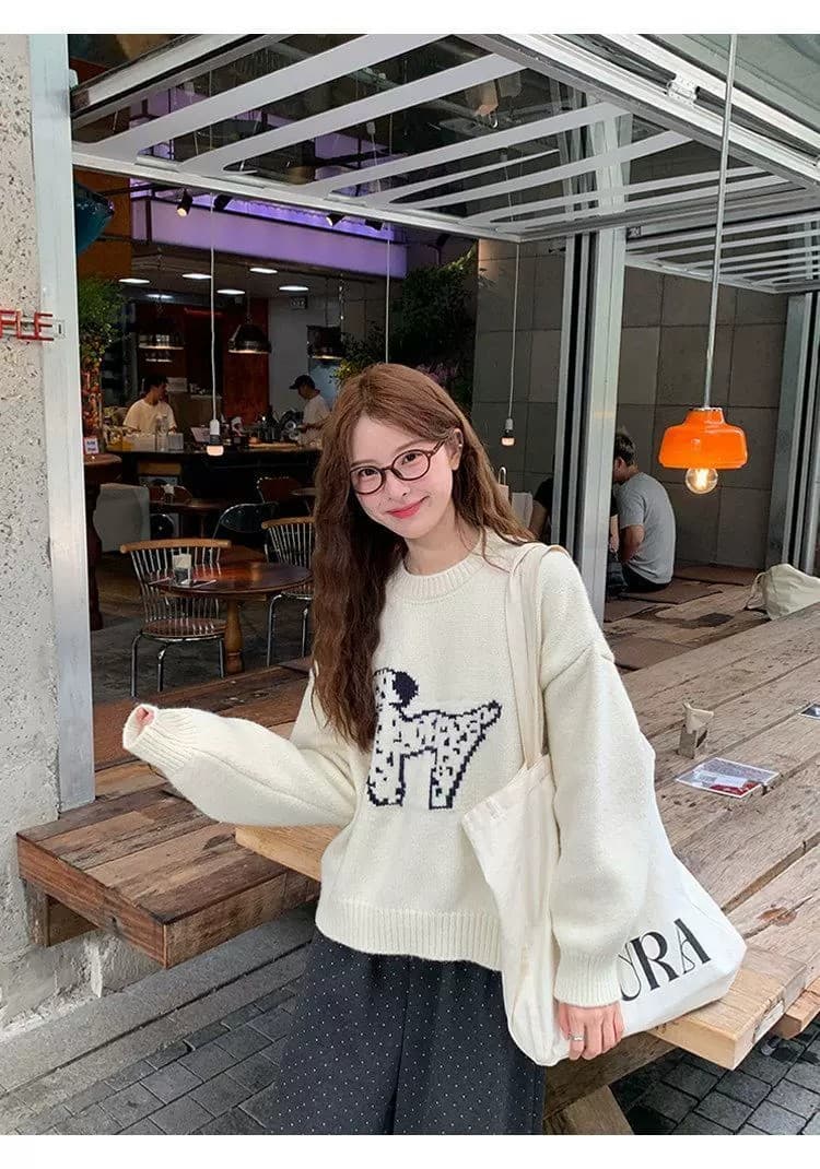 한국 스타일 라운드 넥 연령 감소 자카드 강아지 주황색 스웨터 이른 봄 새로운 루즈핏 풀오버 얇은 스타일 니트 스웨터 맨위 상세 이미지 16