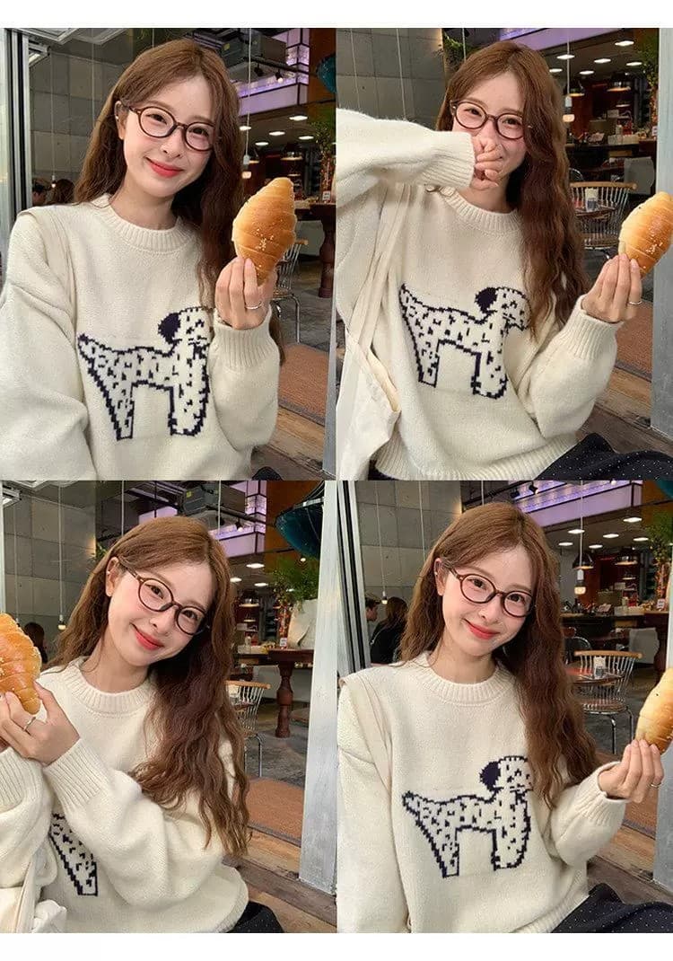 한국 스타일 라운드 넥 연령 감소 자카드 강아지 주황색 스웨터 이른 봄 새로운 루즈핏 풀오버 얇은 스타일 니트 스웨터 맨위 상세 이미지 17