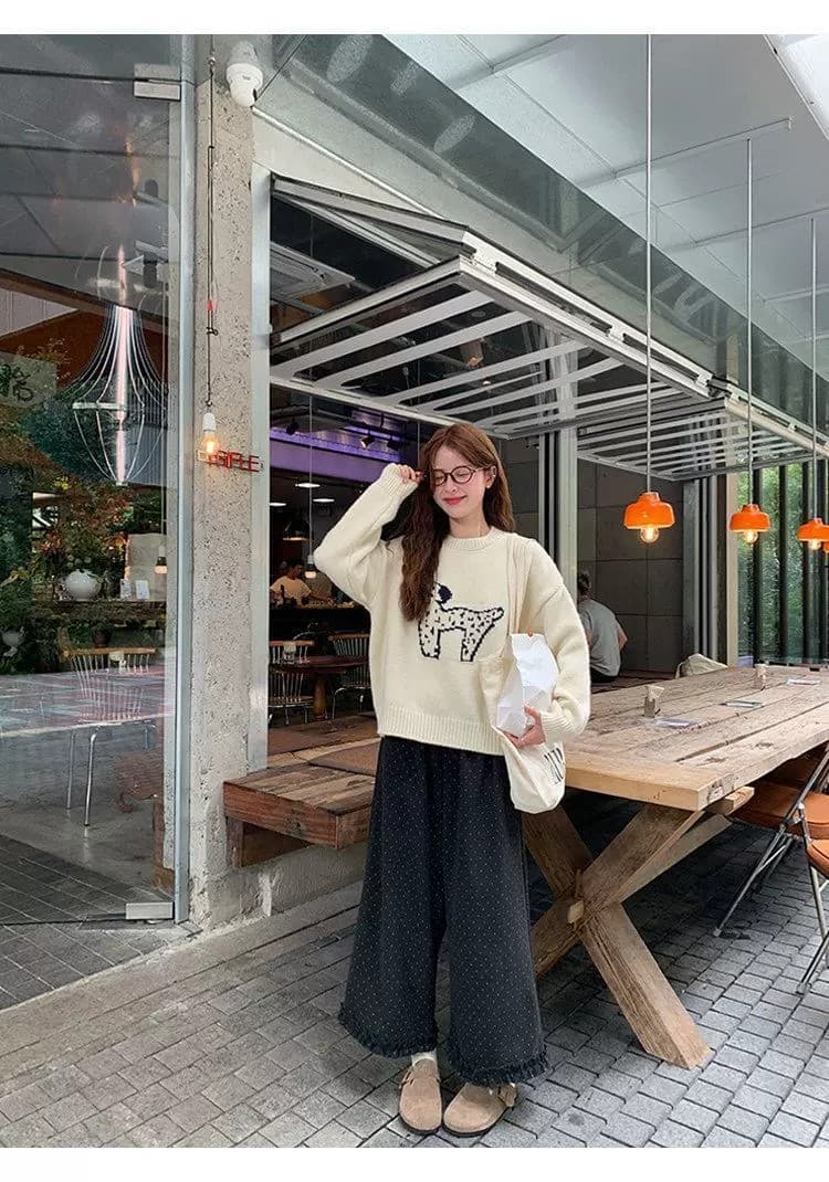 한국 스타일 라운드 넥 연령 감소 자카드 강아지 주황색 스웨터 이른 봄 새로운 루즈핏 풀오버 얇은 스타일 니트 스웨터 맨위 상세 이미지 18