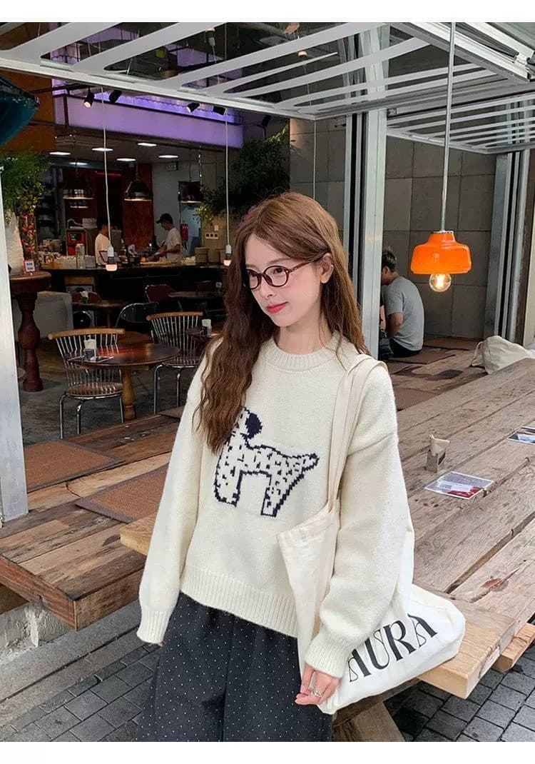 한국 스타일 라운드 넥 연령 감소 자카드 강아지 주황색 스웨터 이른 봄 새로운 루즈핏 풀오버 얇은 스타일 니트 스웨터 맨위 상세 이미지 20