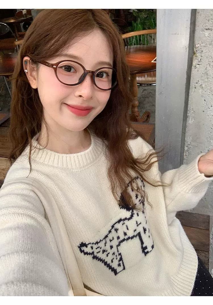 한국 스타일 라운드 넥 연령 감소 자카드 강아지 주황색 스웨터 이른 봄 새로운 루즈핏 풀오버 얇은 스타일 니트 스웨터 맨위 상세 이미지 21