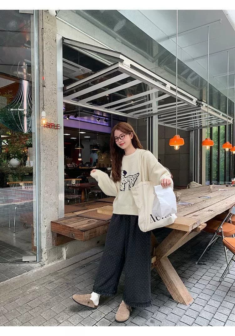 한국 스타일 라운드 넥 연령 감소 자카드 강아지 주황색 스웨터 이른 봄 새로운 루즈핏 풀오버 얇은 스타일 니트 스웨터 맨위 상세 이미지 22