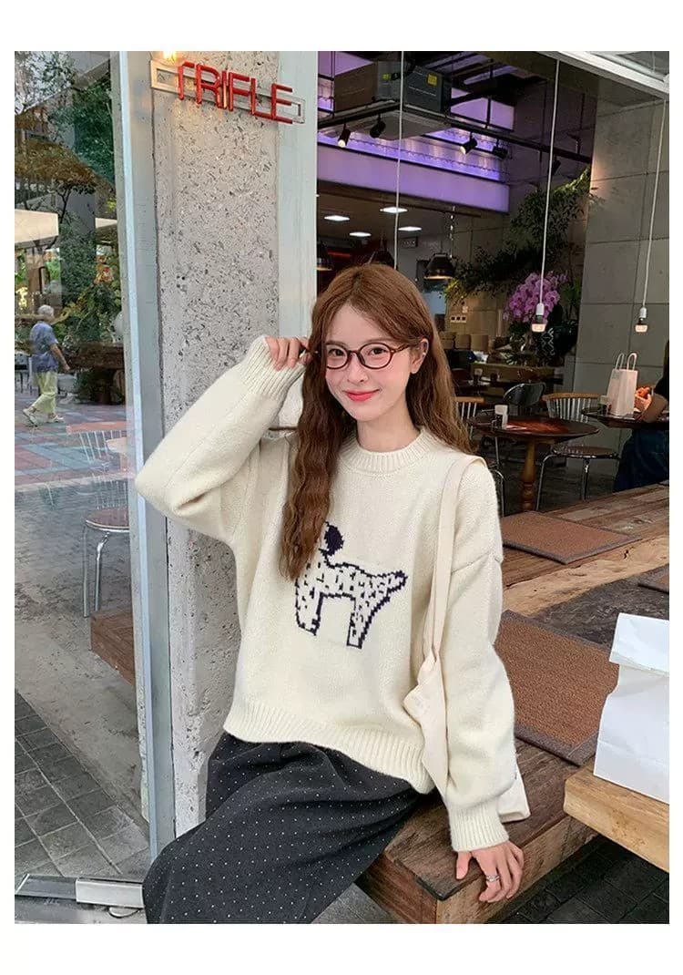 한국 스타일 라운드 넥 연령 감소 자카드 강아지 주황색 스웨터 이른 봄 새로운 루즈핏 풀오버 얇은 스타일 니트 스웨터 맨위 상세 이미지 23