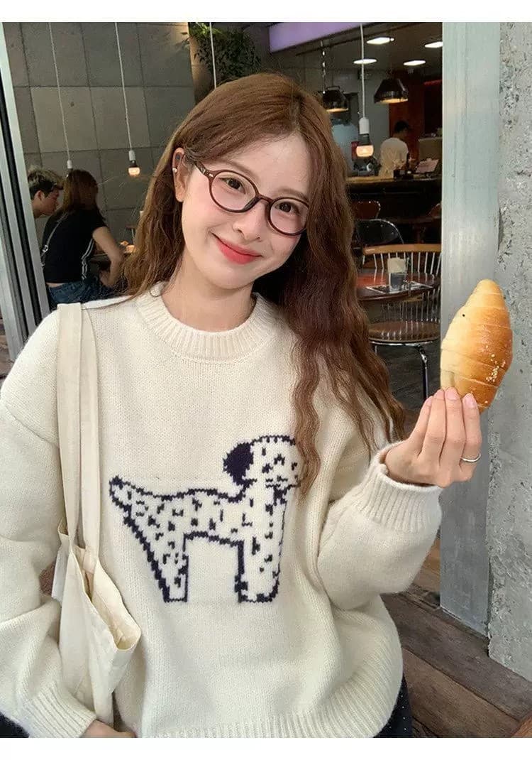 한국 스타일 라운드 넥 연령 감소 자카드 강아지 주황색 스웨터 이른 봄 새로운 루즈핏 풀오버 얇은 스타일 니트 스웨터 맨위 상세 이미지 24