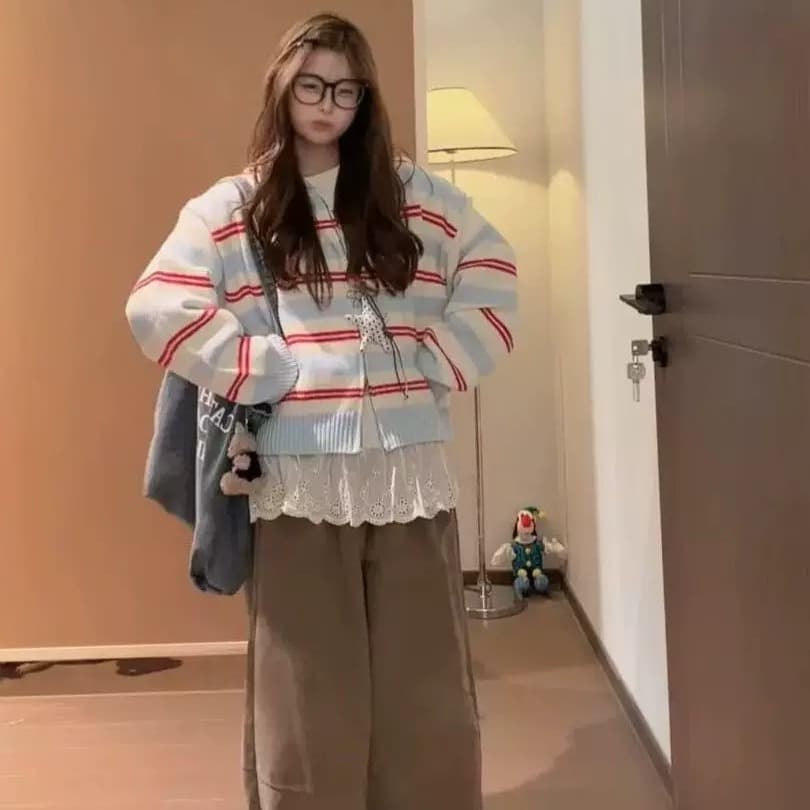 한 부서 루즈핏 느긋한 바람 다용도 후드 니트 오픈 가디건 여성 가을 새로운 캐주얼 슬림해 보이는 스웨터 코트 맨위 이미지 6
