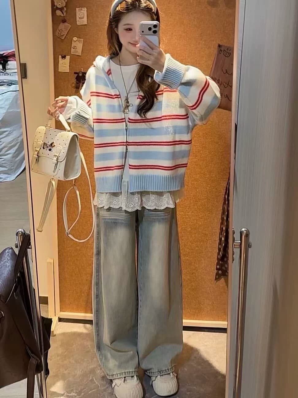 한 부서 루즈핏 느긋한 바람 다용도 후드 니트 오픈 가디건 여성 가을 새로운 캐주얼 슬림해 보이는 스웨터 코트 맨위 상세 이미지 3