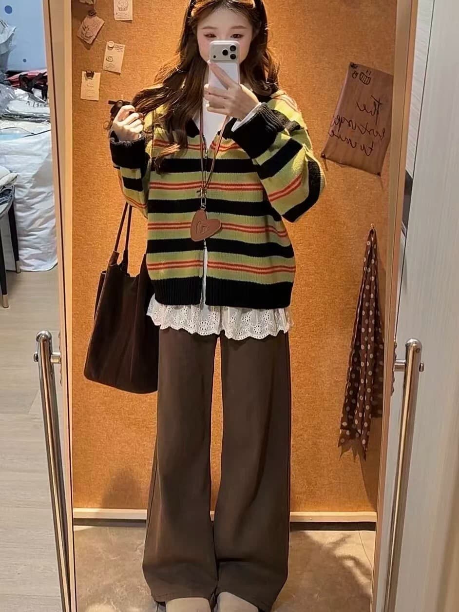 한 부서 루즈핏 느긋한 바람 다용도 후드 니트 오픈 가디건 여성 가을 새로운 캐주얼 슬림해 보이는 스웨터 코트 맨위 상세 이미지 4