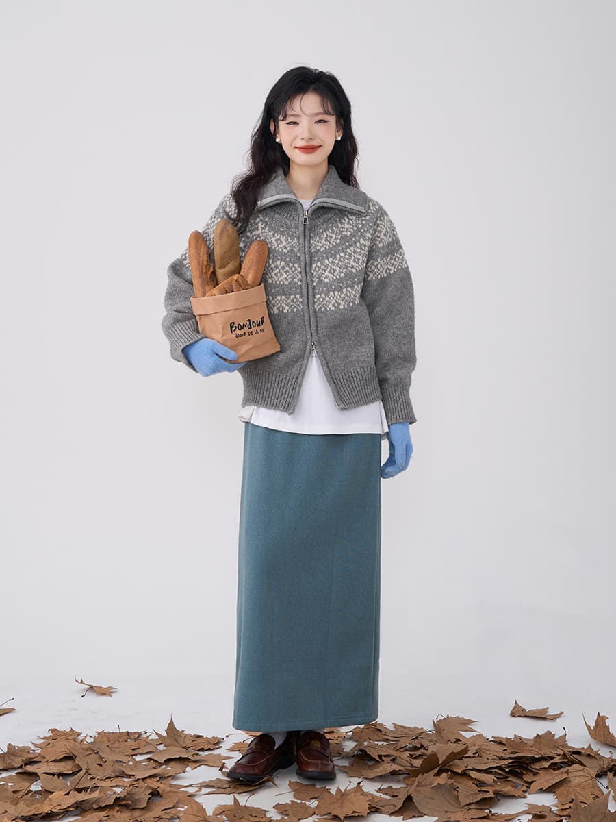 북유럽 공정한 섬 자카드 스웨터 오픈 가디건 여성 가을 겨울 프랑스식 레트로 더블 머리 지퍼 폴로 칼라 니트 재킷 맨위 이미지 3