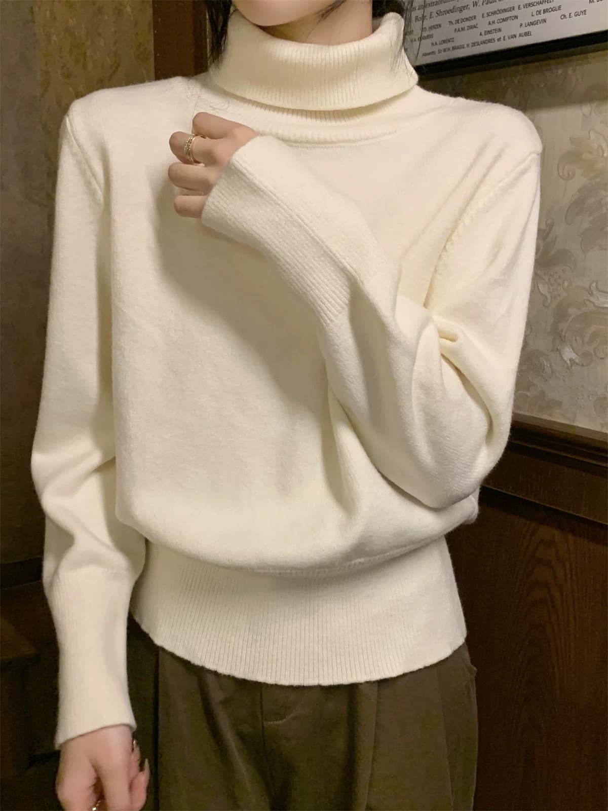 miu 부서 우유 황색 터틀넥 두꺼운 기본 셔츠 여성 봄 가을 고급 보온 인사이드 가져 가라. 스웨터 품격 니트 맨위 상세 이미지 27