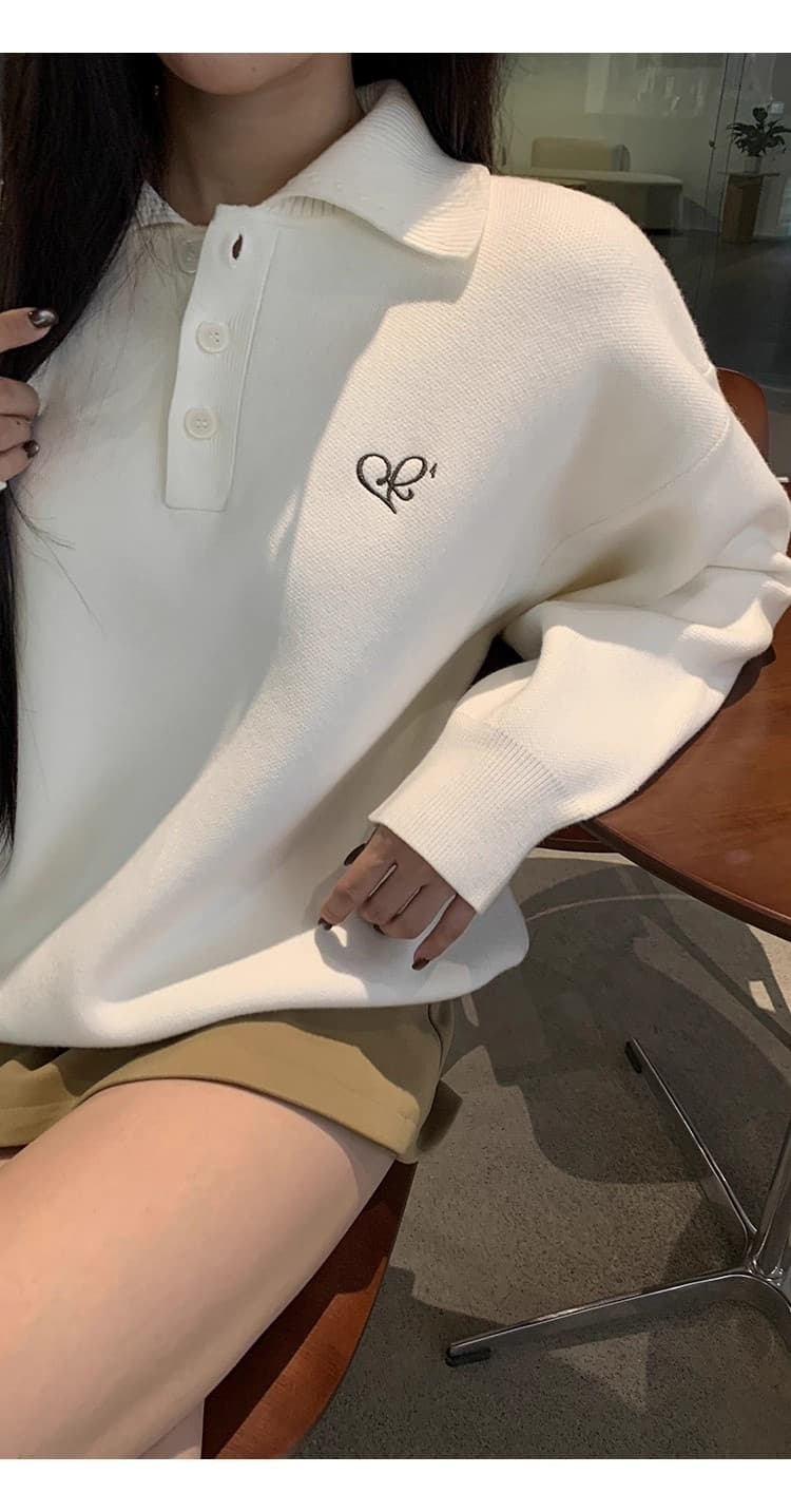 니트 스웨터 여성 한 부서 분위기 센스 이른 가을 착용 잡아라. 의류 루즈핏 자이언트 잘 생긴 ~ 중 빛 요리 한 화이트 스웨터 이미지 4