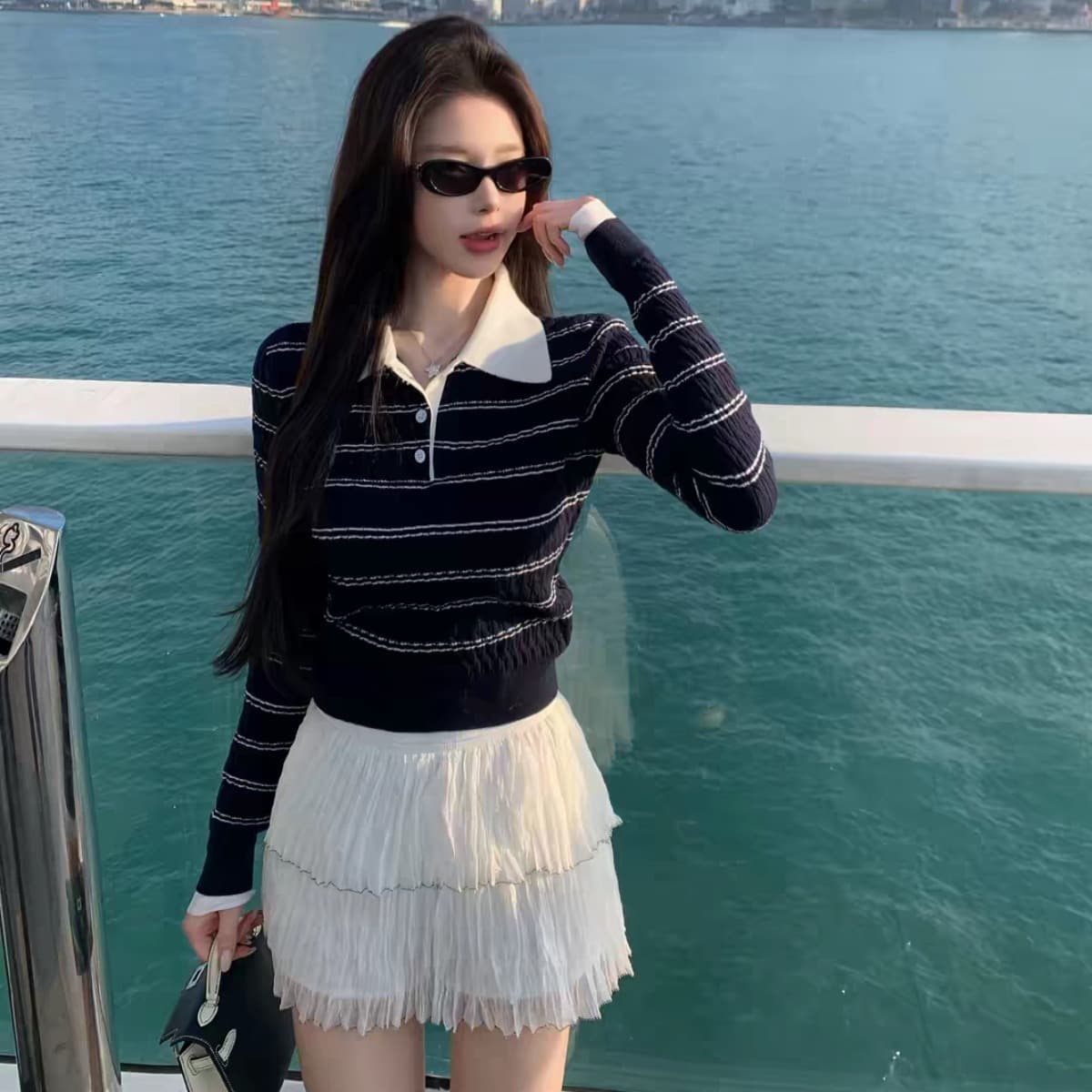 레트로 스트라이프 니트 스웨터 여성 이른 가을 긴팔 작은 대중 질감 센스 다용도 출퇴근 캐주얼 맨위 트렌디