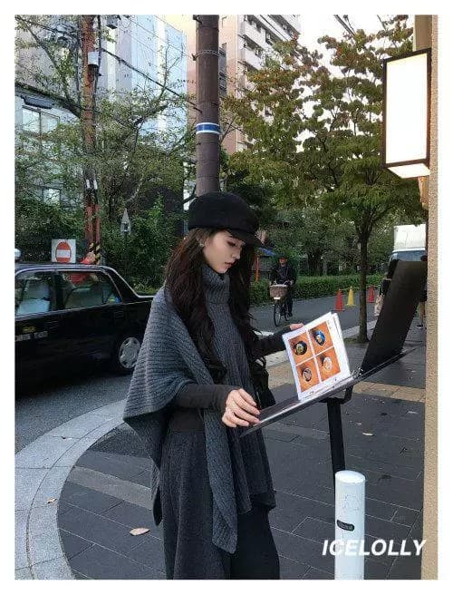 한 부서 터틀넥 숄 망토 스웨터 여자 가을 겨울철 2026 새로운 느긋한 고급 센스 니트 스웨터 외부 잡아라. 의류 이미지 3