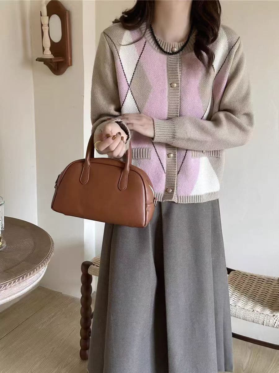 한 부서 부드러운 찹쌀 링 그리드 스웨터 니트 여성 코트 봄 가을 디자인 센스 작은 대중 루즈핏 맨위 느긋한 바람 오픈 가디건 두꺼움 상세 이미지 1