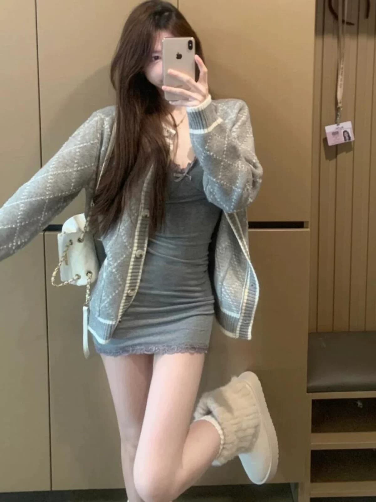 새로운 봄 가을 한국 스타일 스웨터 오픈 가디건 여성 싱글 단추 작은 대중 느긋한 바람 작은 키 재킷 니트 맨위 이미지 3