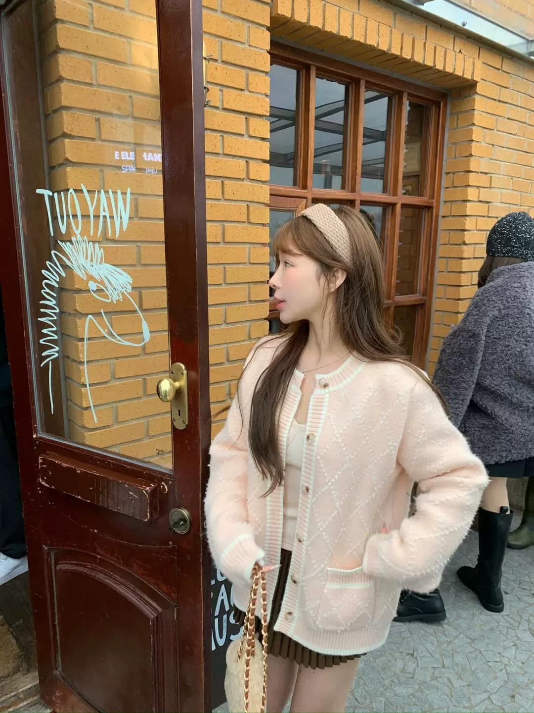 새로운 봄 가을 한국 스타일 스웨터 오픈 가디건 여성 싱글 단추 작은 대중 느긋한 바람 작은 키 재킷 니트 맨위 이미지 5