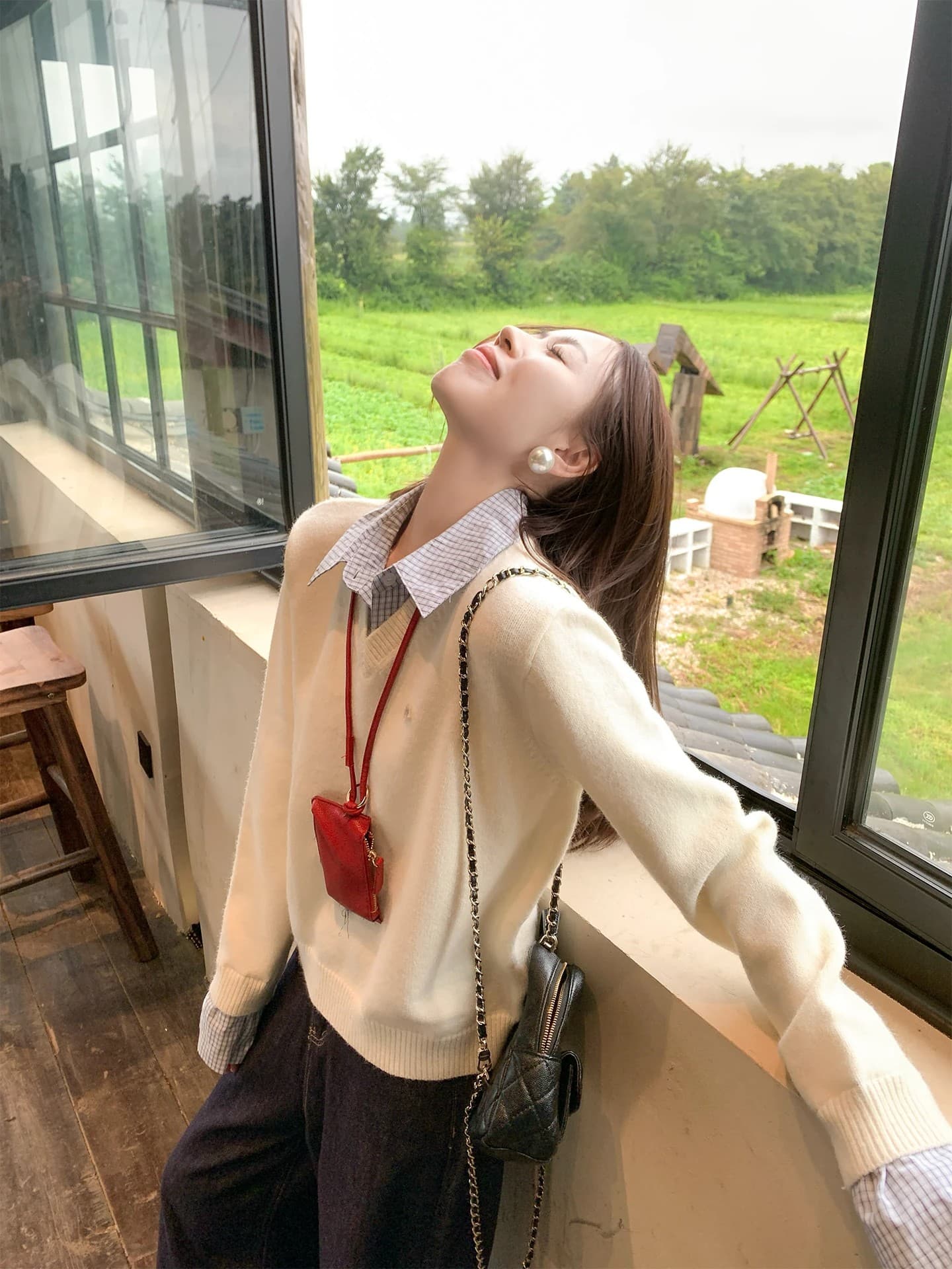 한 부서 페이크 레이어드 폴로 칼라 스웨터 여자 가을 겨울철 셔츠 패치워크 긴팔 인사이드 가져 가라. 니트 스웨터 맨위 이미지 4