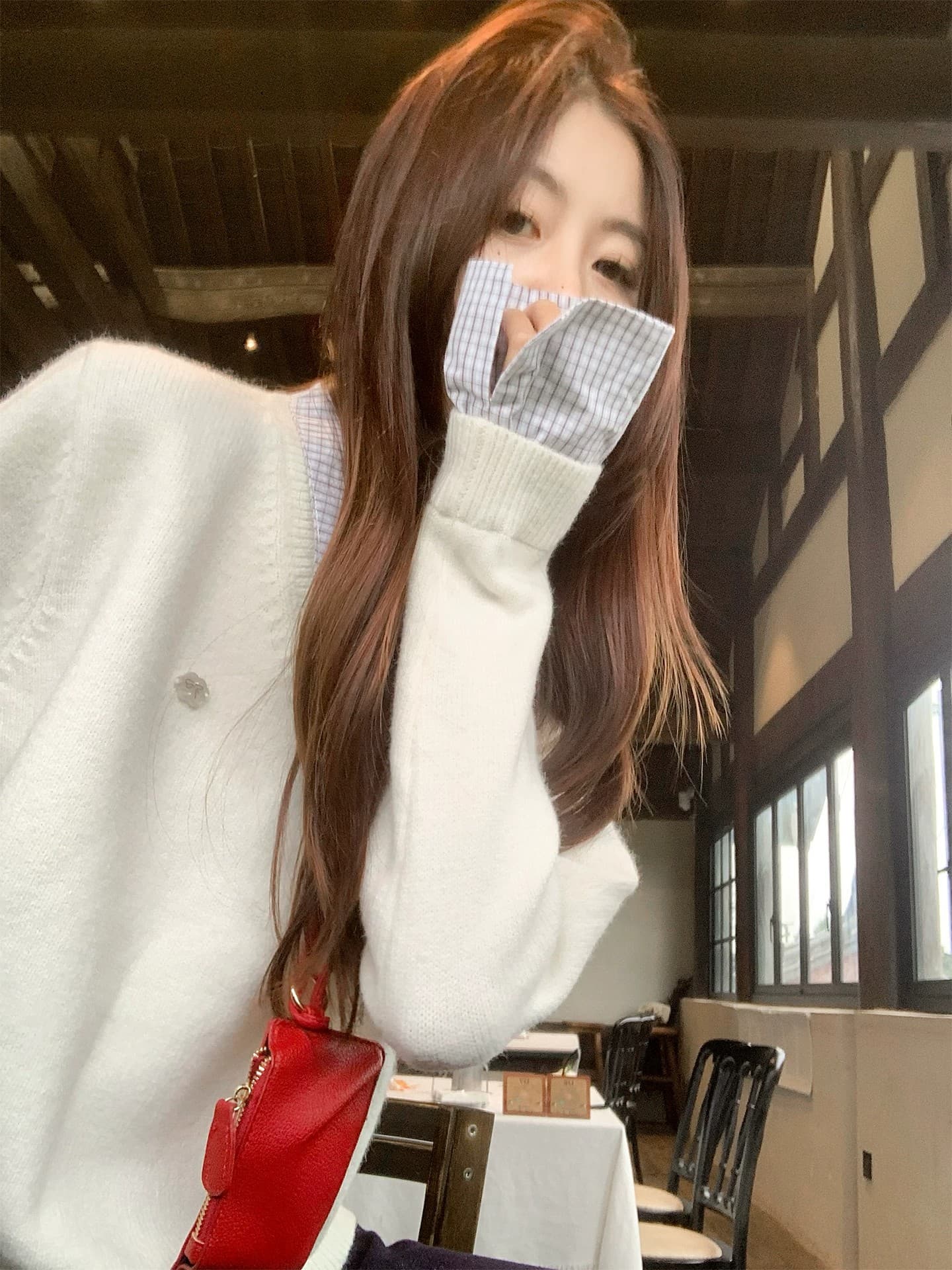 한 부서 페이크 레이어드 폴로 칼라 스웨터 여자 가을 겨울철 셔츠 패치워크 긴팔 인사이드 가져 가라. 니트 스웨터 맨위 이미지 3
