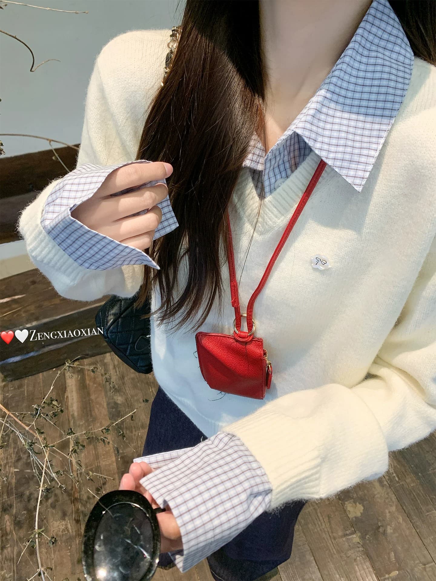 한 부서 페이크 레이어드 폴로 칼라 스웨터 여자 가을 겨울철 셔츠 패치워크 긴팔 인사이드 가져 가라. 니트 스웨터 맨위