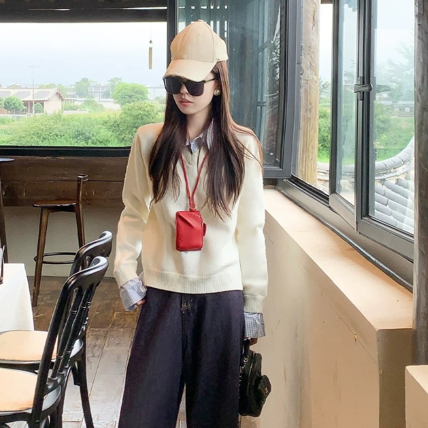 한 부서 페이크 레이어드 폴로 칼라 스웨터 여자 가을 겨울철 셔츠 패치워크 긴팔 인사이드 가져 가라. 니트 스웨터 맨위 이미지 5