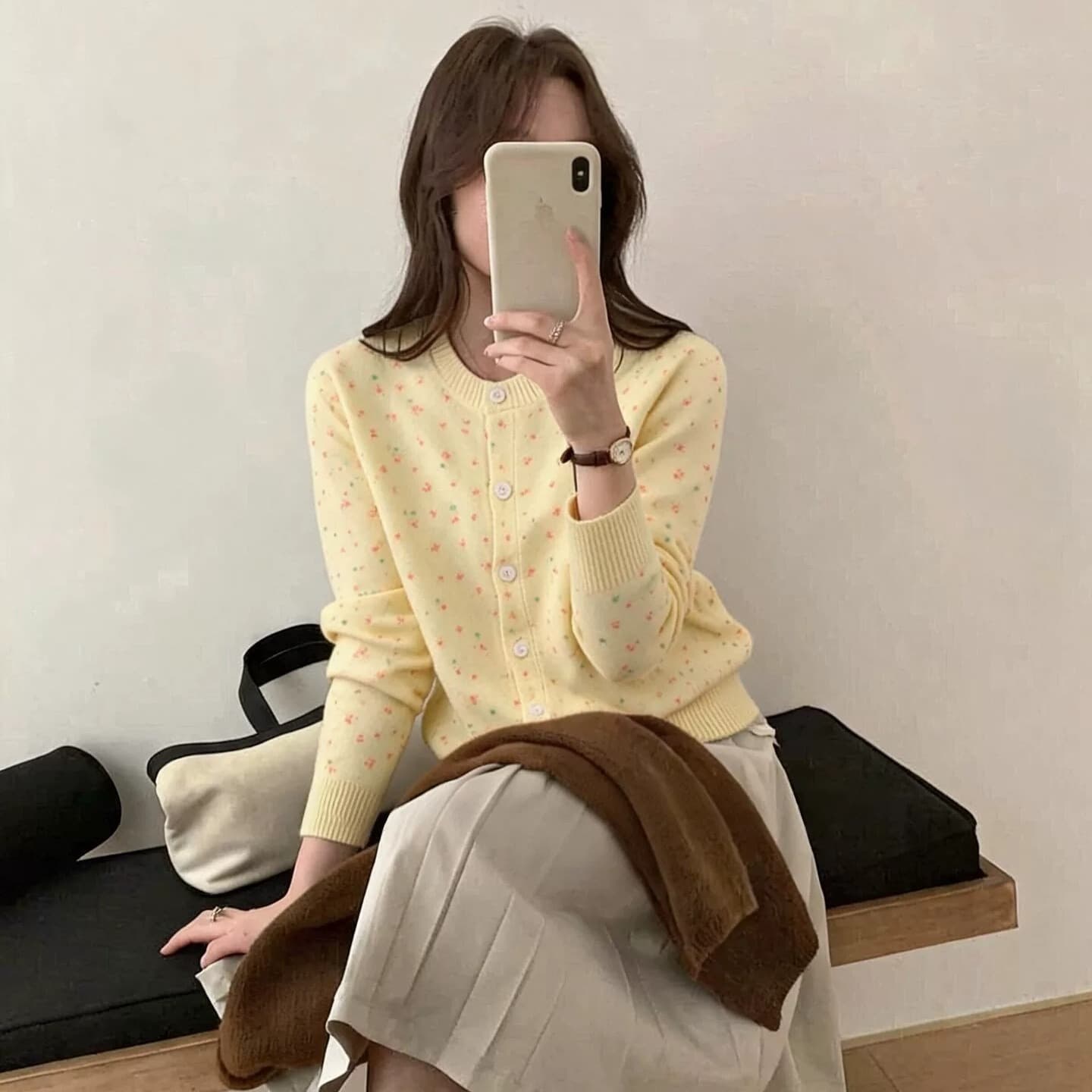 2026 가을 겨울 새로운 라운드 넥 꽃 프린트 니트 스웨터 쇼트 스타일 긴팔 스웨터 오픈 가디건 한 부서 달콤함 여성 의류 이미지 5