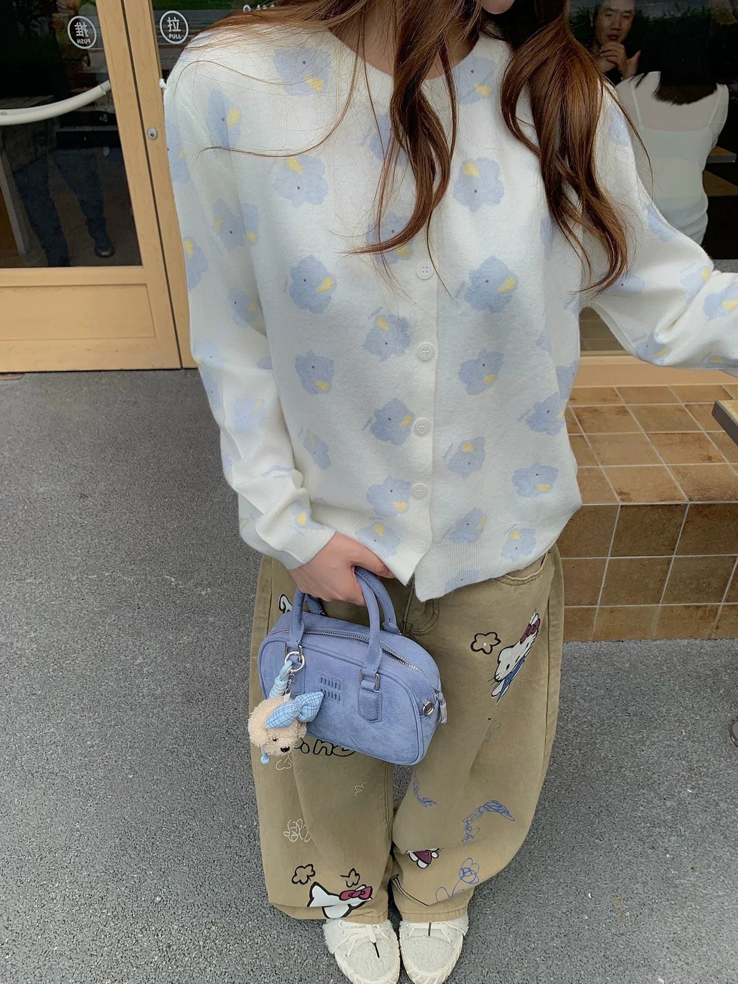 화이트 아기 코끼리 스웨터 오픈 가디건 여성 이른 가을 부드러운 귀여운 루즈핏 캐주얼 슬림해 보이는 수 있습니다. 스택 착용 맨위 이미지 3