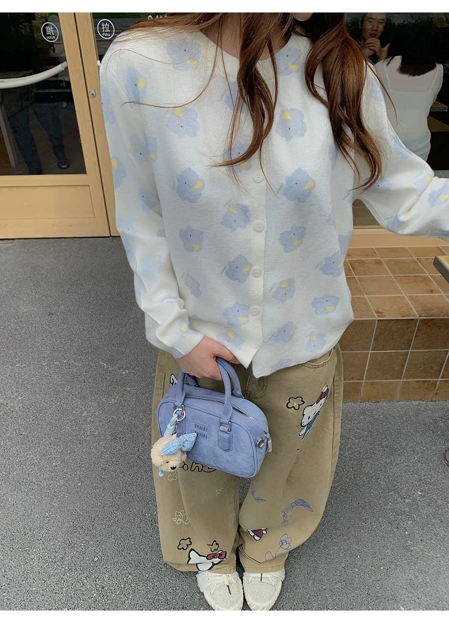 화이트 아기 코끼리 스웨터 오픈 가디건 여성 이른 가을 부드러운 귀여운 루즈핏 캐주얼 슬림해 보이는 수 있습니다. 스택 착용 맨위 상세 이미지 1