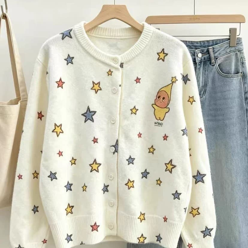 26 년 가을 켜기 새로운 한 부서 달콤함 귀신 프린트 루즈핏 니트 오픈 가디건 제외 된 하의 18092 이미지 2