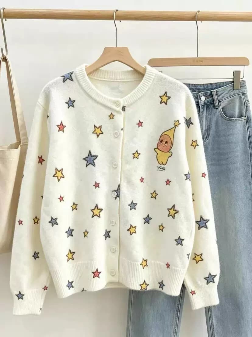 26 년 가을 켜기 새로운 한 부서 달콤함 귀신 프린트 루즈핏 니트 오픈 가디건 제외 된 하의 18092 상세 이미지 4