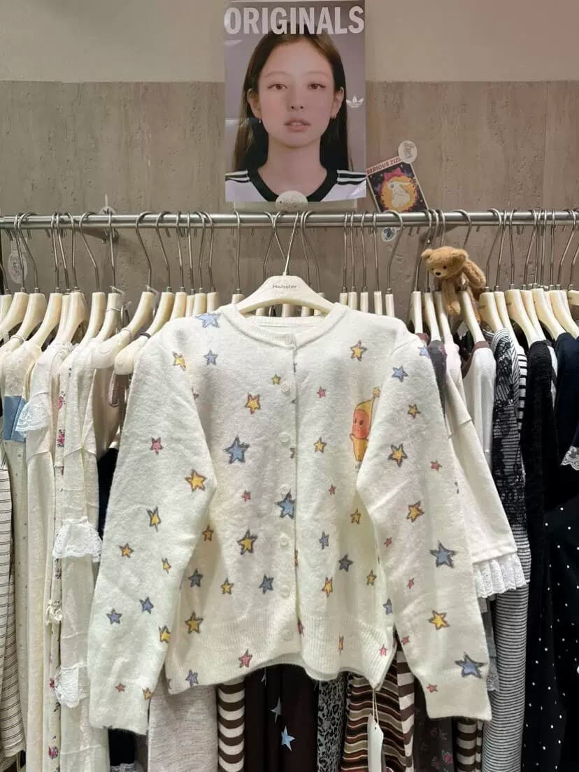 26 년 가을 켜기 새로운 한 부서 달콤함 귀신 프린트 루즈핏 니트 오픈 가디건 제외 된 하의 18092 상세 이미지 5